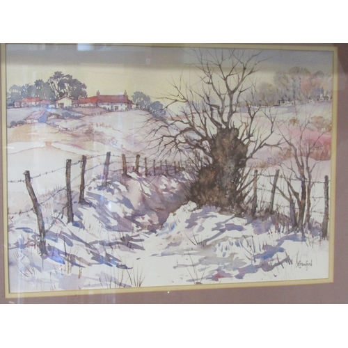 1011 - H. CRAWFORD: Winter landscape, watercolour, signed lower right, framed and glazed, 34cm x 48cm image... 