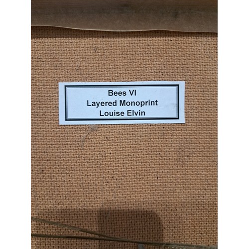 1027 - LOUISE ELVIN (XX/XXI): A framed and glazed layered monoprint with over paint and pencil, titled 