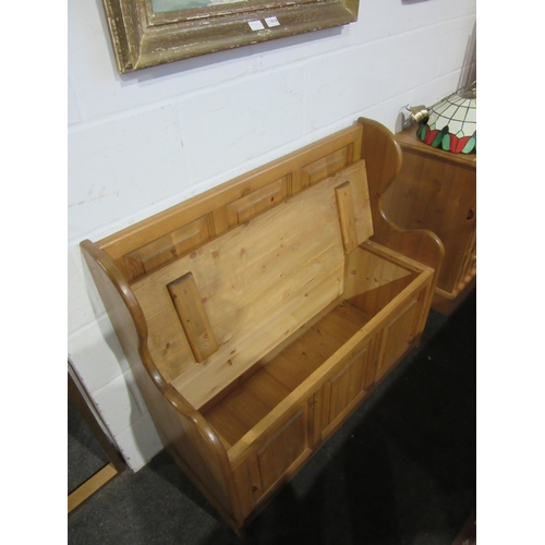 1018 - A modern pine box hall settle, 92cm tall x 106cm wide x 43cm deep