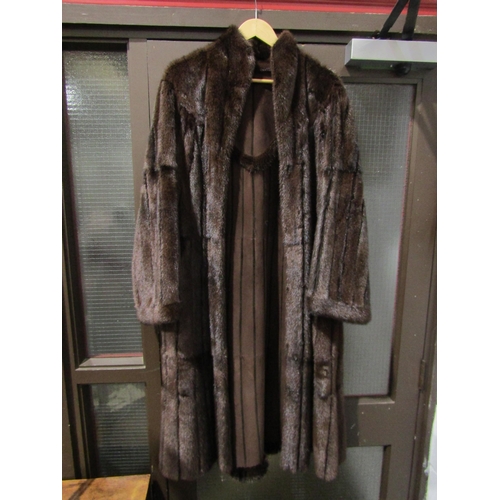 1037 - A mid-brown mink full length coat with toning suede inserts