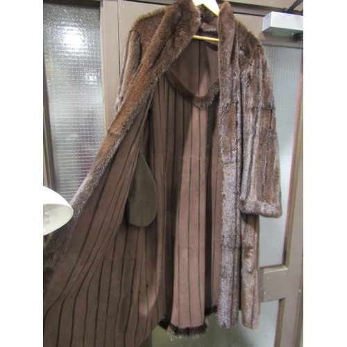 1037 - A mid-brown mink full length coat with toning suede inserts