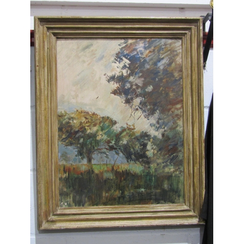 1042 - HAZEL LOVE (1923): An oil on board 'Suffolk Landscape', 59cm x 44.5cm image size, Royal Institute of... 