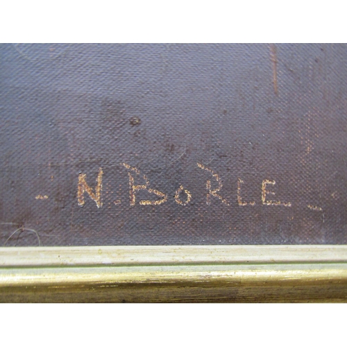 1057 - N. BORLE (XX): A framed oil impasto on canvas, still life of flowers. Signed bottom right. Image siz... 