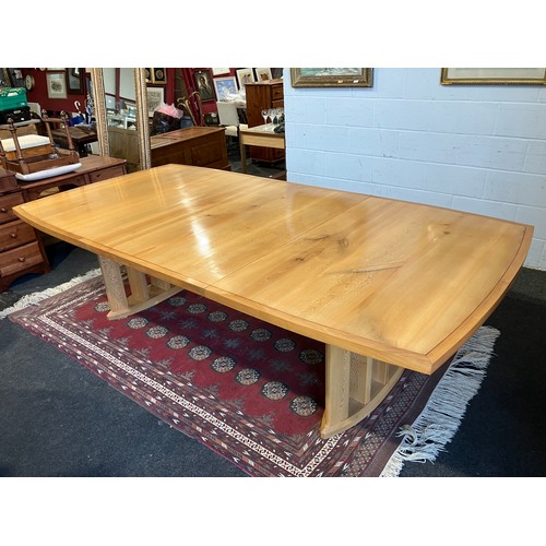 1020 - An extending dining table and ten chair frames (8+2 carvers) in London Plane timber by Cy Woodrow, N... 