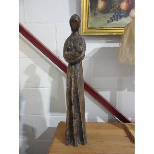 1008 - A studio pottery abstract sculpture of mother and child, 62.5cm tall
