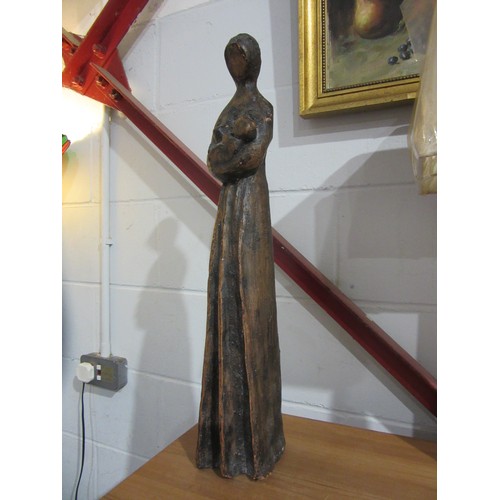 1008 - A studio pottery abstract sculpture of mother and child, 62.5cm tall