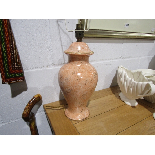 1034 - A peach ceramic vase form table lamp base