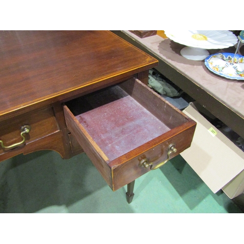 4001 - An Edwardian line inlaid mahogany side table of five drawers with brass swan neck handles on square ... 