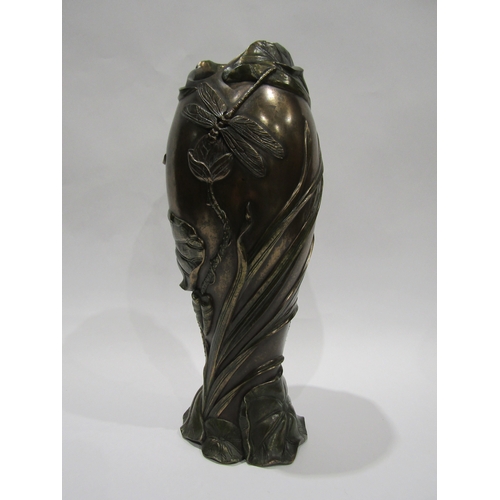 4012 - A Dragonfly and Lily pattern Art Nouveau style vase, 31cm tall