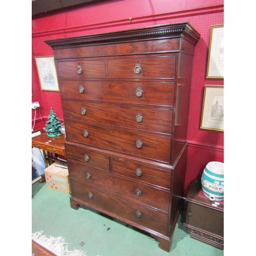 4048 - An early George III flame mahogany chest on chest of eight drawers with oak linings having self lock... 