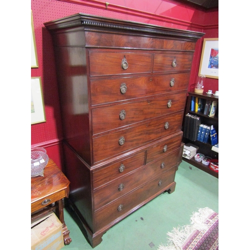 4048 - An early George III flame mahogany chest on chest of eight drawers with oak linings having self lock... 