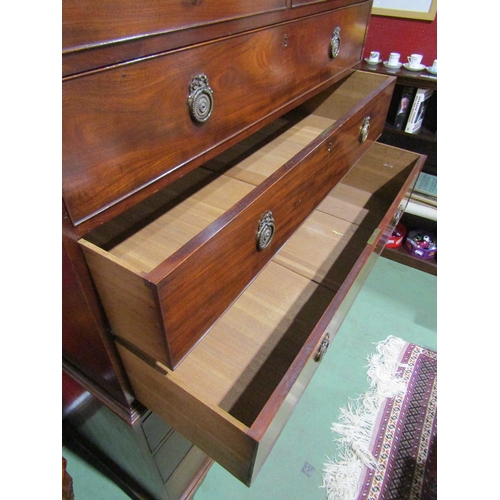 4048 - An early George III flame mahogany chest on chest of eight drawers with oak linings having self lock... 