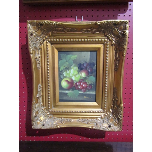 4053 - A pair of modern gilt framed still-life oils on canvas of flowers and fruit in antique style frames.... 