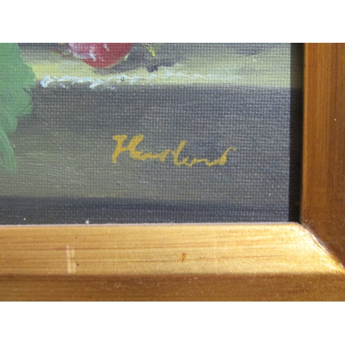 4053 - A pair of modern gilt framed still-life oils on canvas of flowers and fruit in antique style frames.... 