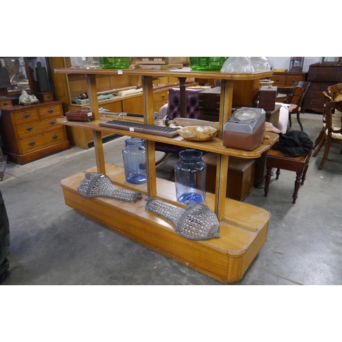 2006 - A mid 20th Century oak shop display stand with adjustable shelves 6'long x 2'deep