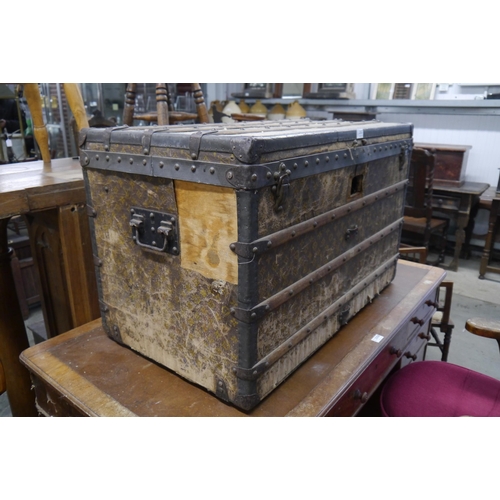 2007 - A well worn travel case by Louis Vuitton, no lock plate, 90x53x58cm tall