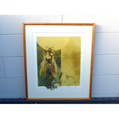 1027 - LOUISE ELVIN (XX/XXI): A framed and glazed layered monoprint with over paint and pencil, titled 