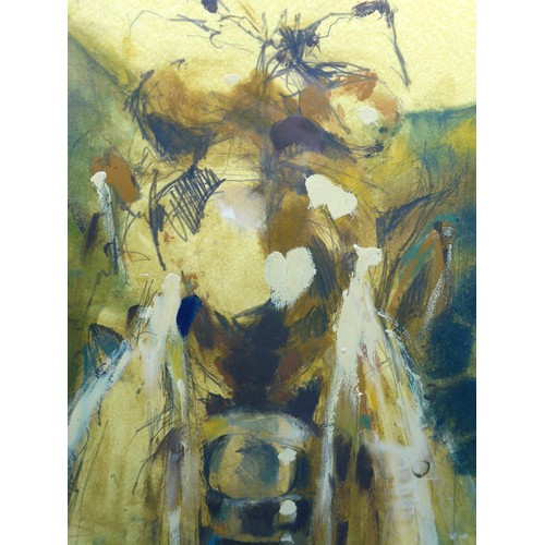 1027 - LOUISE ELVIN (XX/XXI): A framed and glazed layered monoprint with over paint and pencil, titled 