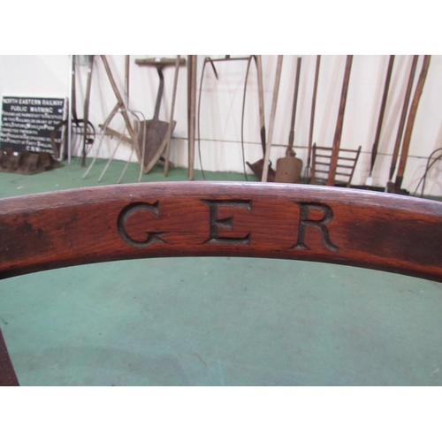 7019 - A mahogany station chair, stamped GER to back stretcher