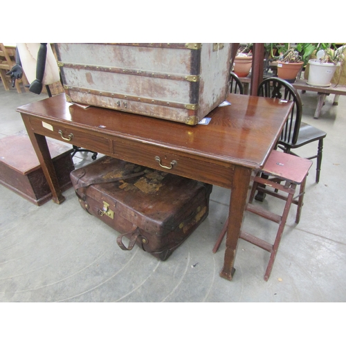 2013 - A mid 20th Century oak two drawer table, square tapering supports 90x152cm