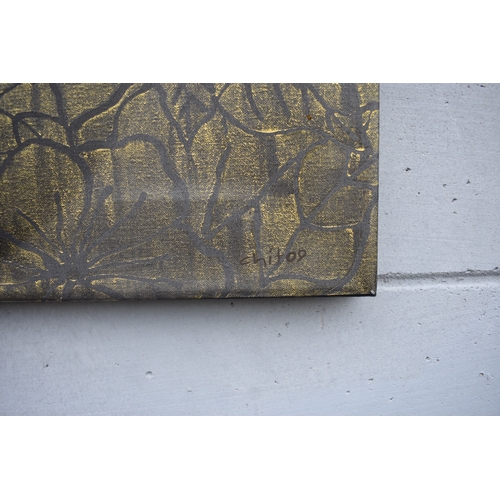 5011 - CHIT: Thai Contemporary artist: Mixed media portrait, the central image of young girl with gilt wax ... 