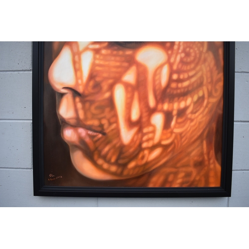 5017 - KARUNA PANUMES (b. 1967) Thai Contemporary Artist: Self-portrait executed in oils on canvas, in meti... 