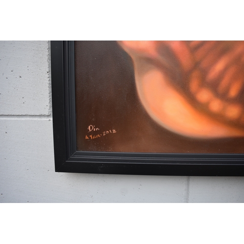 5017 - KARUNA PANUMES (b. 1967) Thai Contemporary Artist: Self-portrait executed in oils on canvas, in meti... 