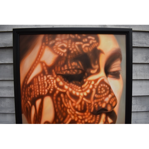 5020 - KARUNA PANUMES (b. 1967) Thai Contemporary Artist: Self-portrait executed in oils on canvas, in meti... 