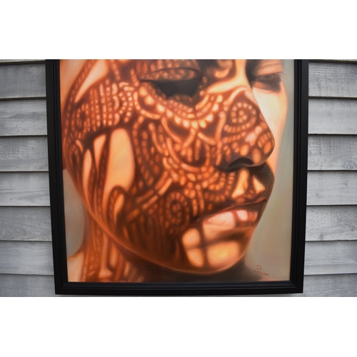 5020 - KARUNA PANUMES (b. 1967) Thai Contemporary Artist: Self-portrait executed in oils on canvas, in meti... 