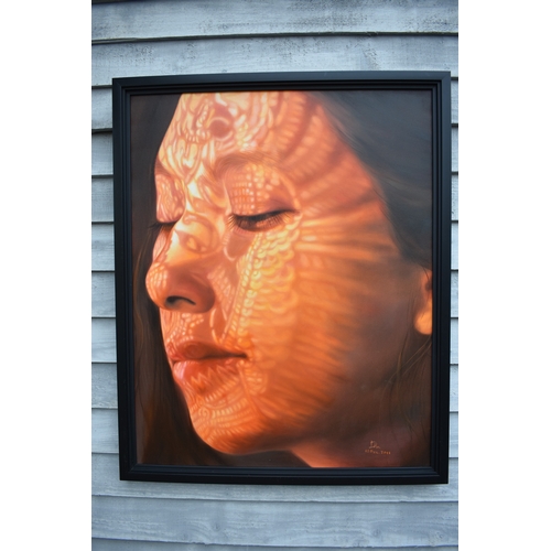 5008 - KARUNA PANUMES (b. 1967) Thai Contemporary Artist: Self-portrait executed in oils on canvas, in meti... 