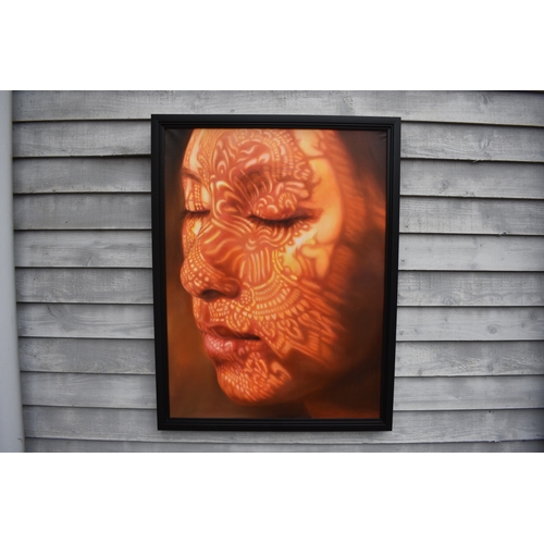 5029 - KARUNA PANUMES (b. 1967) Thai Contemporary Artist: Self-portrait executed in oils on canvas, in meti... 