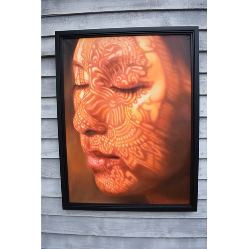 5029 - KARUNA PANUMES (b. 1967) Thai Contemporary Artist: Self-portrait executed in oils on canvas, in meti... 