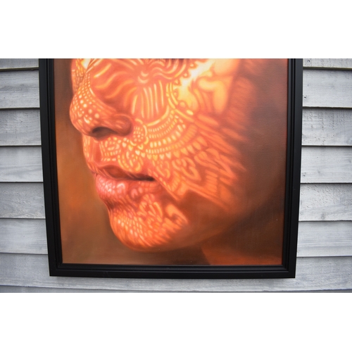 5029 - KARUNA PANUMES (b. 1967) Thai Contemporary Artist: Self-portrait executed in oils on canvas, in meti... 