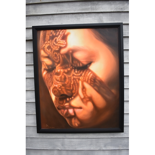 5033 - KARUNA PANUMES (b. 1967) Thai Contemporary Artist: Self-portrait executed in oils on canvas, in meti... 