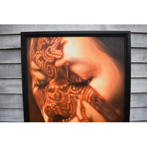 5033 - KARUNA PANUMES (b. 1967) Thai Contemporary Artist: Self-portrait executed in oils on canvas, in meti... 