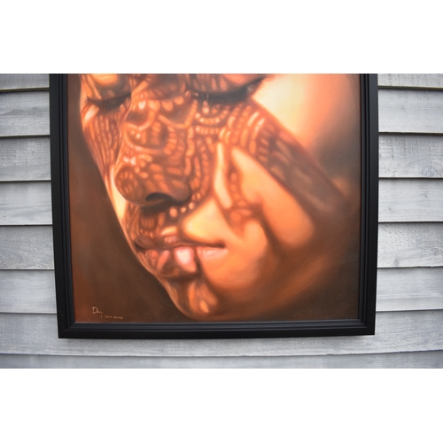 5033 - KARUNA PANUMES (b. 1967) Thai Contemporary Artist: Self-portrait executed in oils on canvas, in meti... 