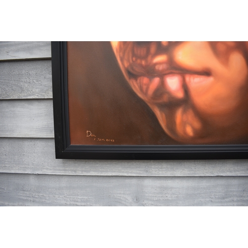 5033 - KARUNA PANUMES (b. 1967) Thai Contemporary Artist: Self-portrait executed in oils on canvas, in meti... 