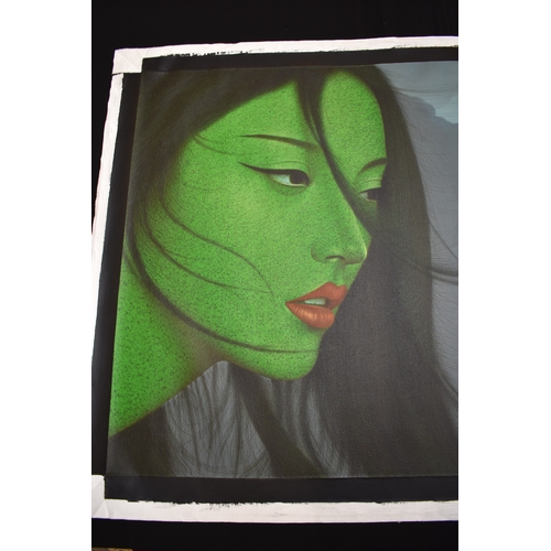 5055 - PAIROJ KARNDEE Thai Contemporary Artist: Female portrait, untitled side profile of Angel in clouds w... 