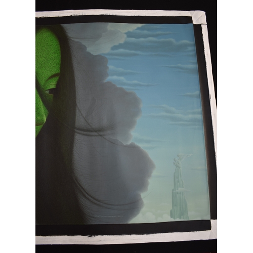 5055 - PAIROJ KARNDEE Thai Contemporary Artist: Female portrait, untitled side profile of Angel in clouds w... 