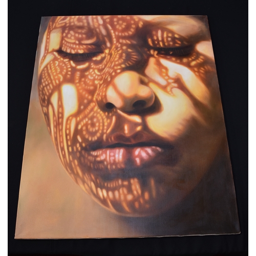 5022 - KARUNA PANUMES (b. 1967) Thai Contemporary Artist: Self-portrait executed in oils on canvas, in meti... 