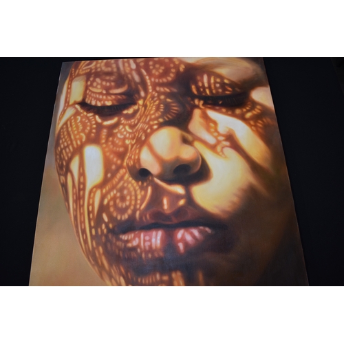 5022 - KARUNA PANUMES (b. 1967) Thai Contemporary Artist: Self-portrait executed in oils on canvas, in meti... 