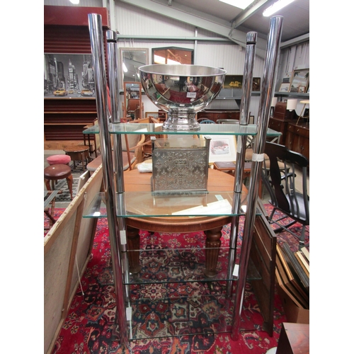 2052 - A chrome and glass, four tier shelving unit a/f