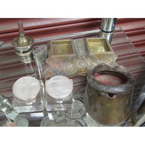 2054 - A selection of Victorian inkwells including brass horse hoof