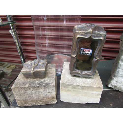 2058 - A stone mounted cast metal lantern and a dish