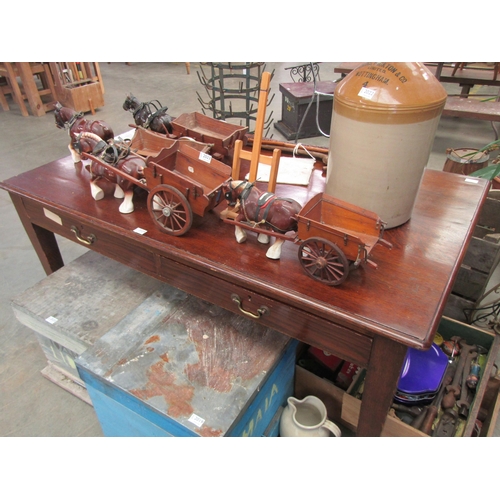 2024 - A mid 20th Century oak two drawer table, square tapering supports 90x152cm