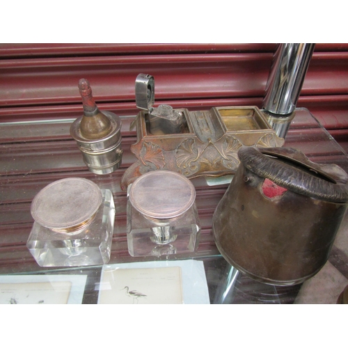 2054 - A selection of Victorian inkwells including brass horse hoof