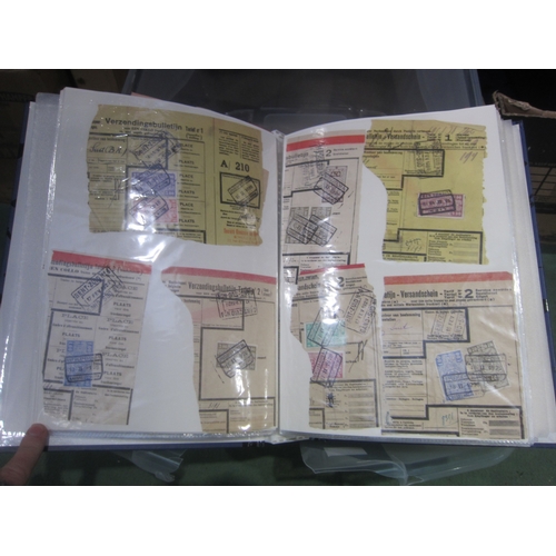 7026 - Four folders containing various Belgium parcel labels with attached stamps dated from 1927 & 1928