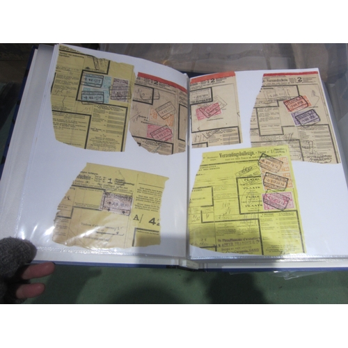 7026 - Four folders containing various Belgium parcel labels with attached stamps dated from 1927 & 1928