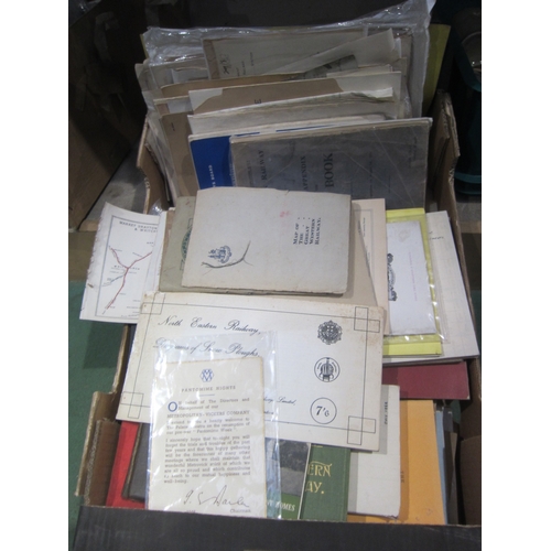 7028 - A box containing mixed railway ephemera including hand bills, rule books, maps and diagrams, ABC boo... 