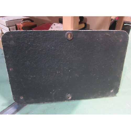 7046 - A cast iron LSWR sign - Beware of trains, possibly repainted, 66cm x 42cm